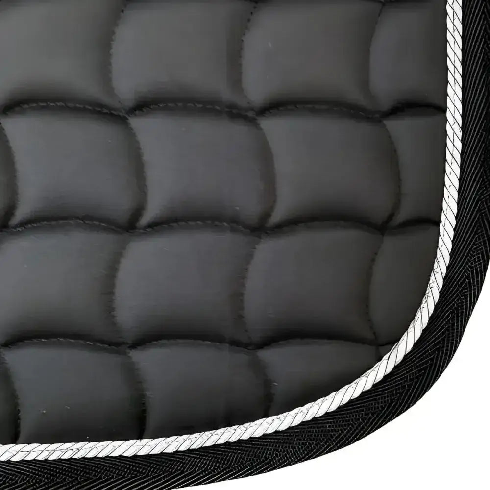 Black gallop quilted close contact gp pad with white rope trim and contoured spine for comfortable riding