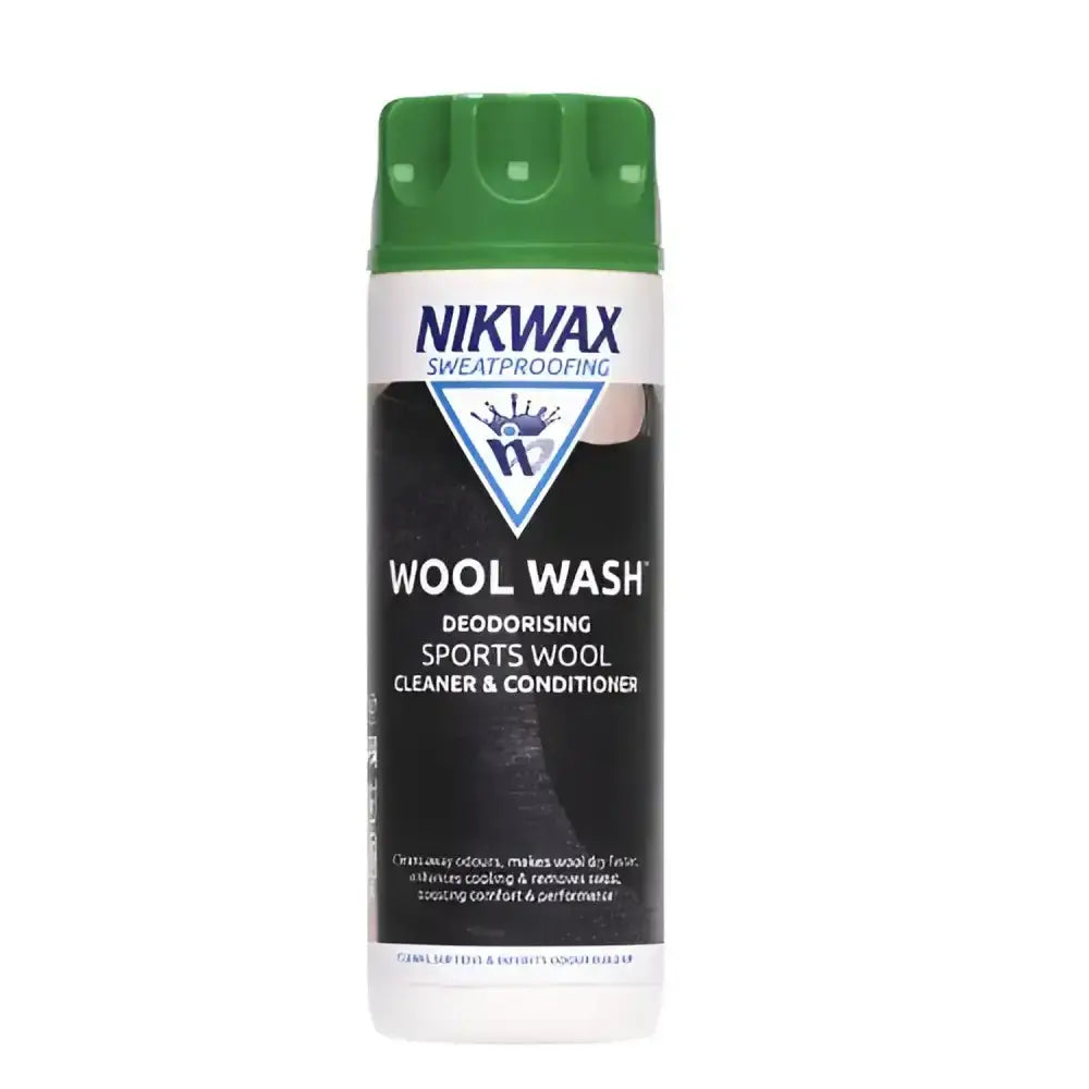 Nikwax wool wash black and green aerosol can for sweatproofing woollen sports clothing with speciality cleaner formula