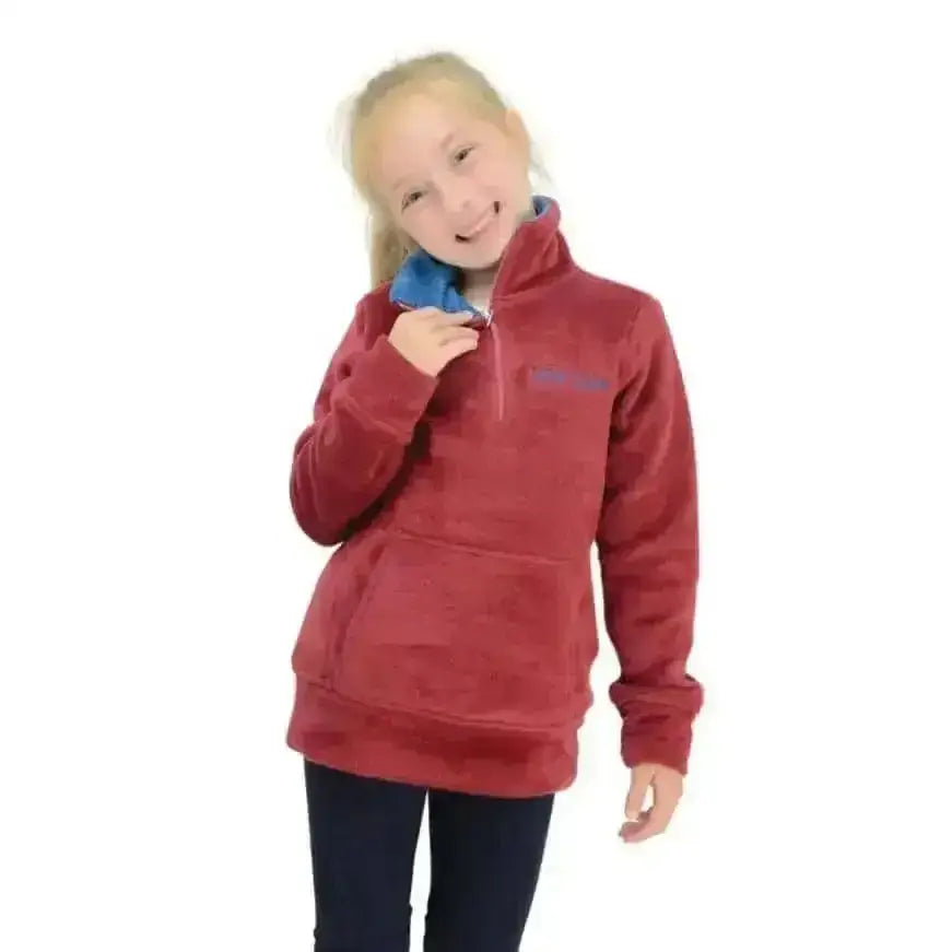 Red fleece half zip nina soft fleece jacket with blue collar and soft fleece fabric in practical colours by little rider