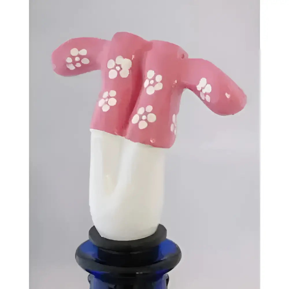 Pink floral wellies novelty wine stopper with hand shape white wristband and blue base for bottle use