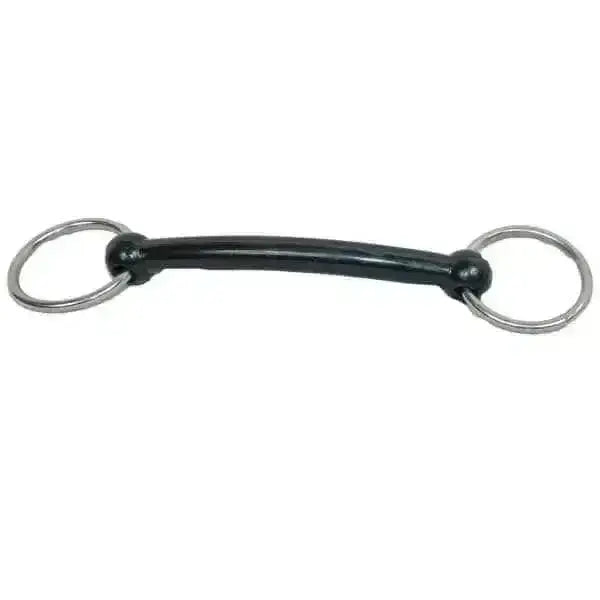 Black rubber-nosed nylon mouth bits with stainless steel loose ring and smooth curved design loose ring bits
