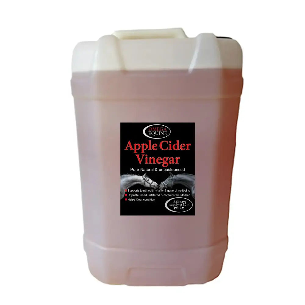 A translucent pale pink 20-liter omega apple cider vinegar container for keeping joints healthy