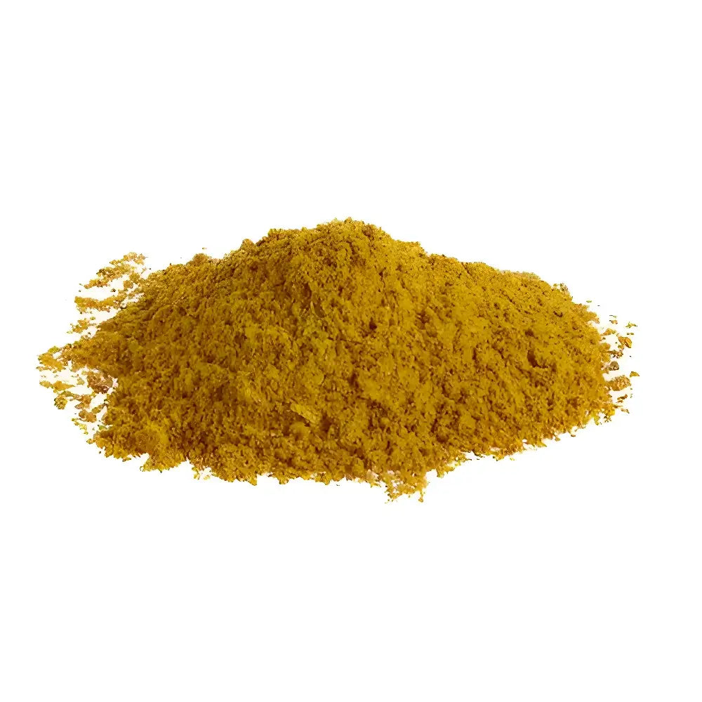 A mound of finely ground golden-yellow curry powder for omega equine comfortskin horse skin care and equine comfortskin use