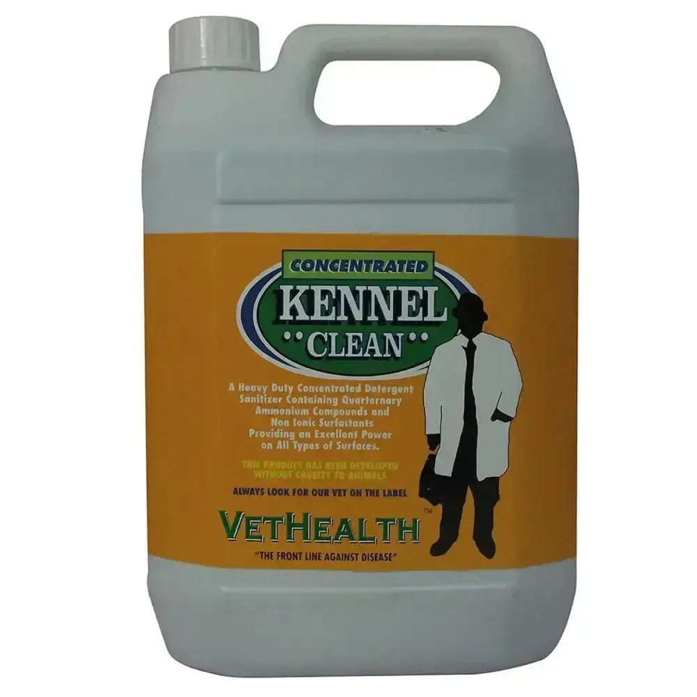 A white plastic jug of osmonds kennel clean concentrate detergent sanitiser with handle and vethealth label