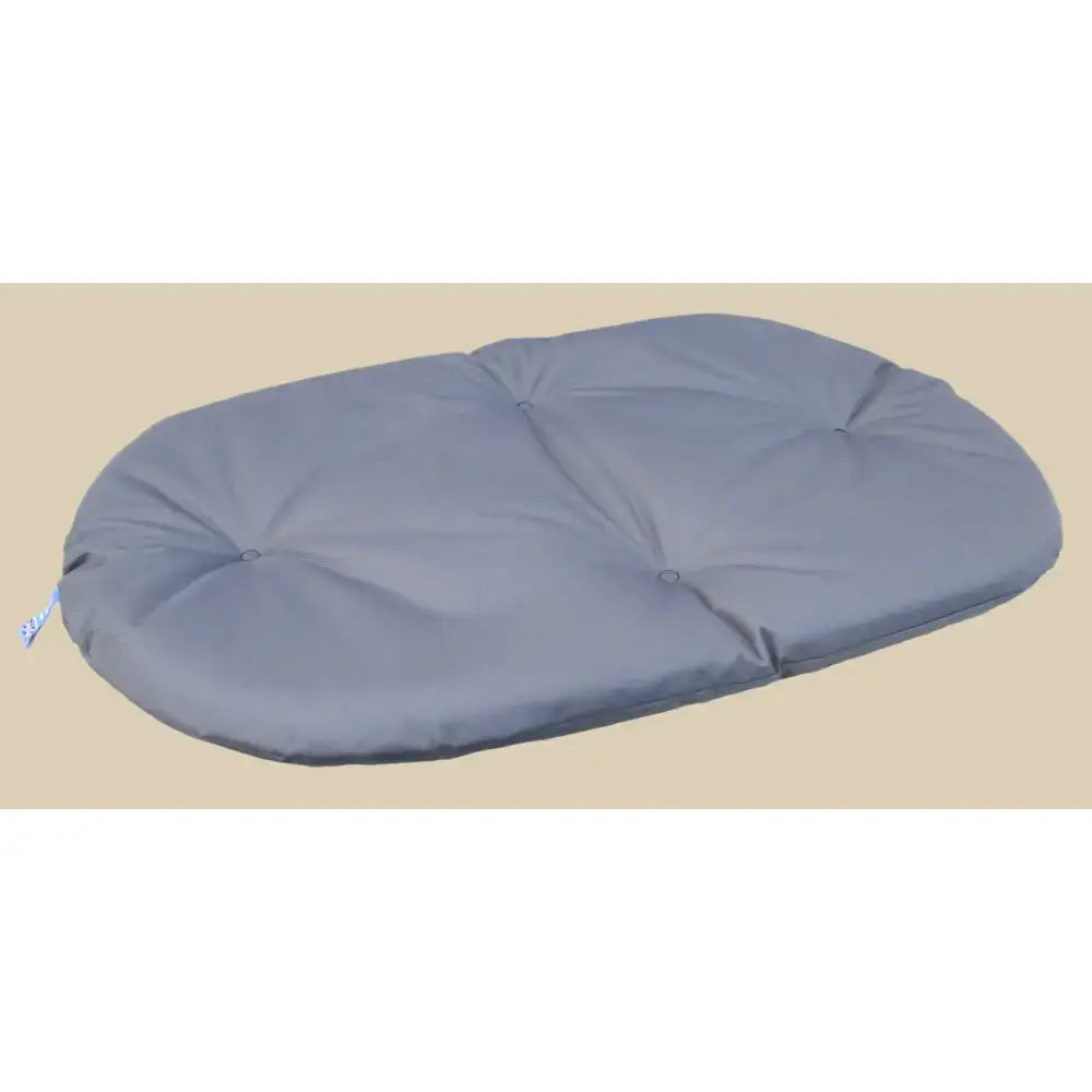 Gray heavy duty waterproof oval cushion dog bed with soft padded texture and subtle stitching details for country dog heavy use