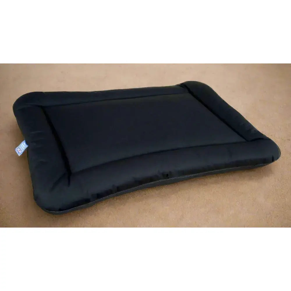 Black rectangular waterproof cushion pad dog bed with padded edges and soft plush interior by p&l country dog heavy duty