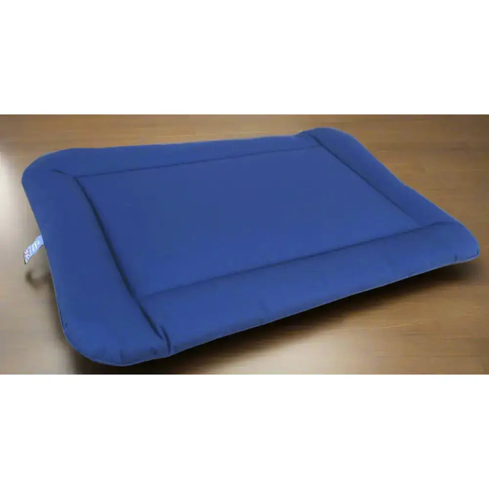 Blue country dog heavy duty waterproof rectangular cushion pet bed with soft padded fabric and raised border