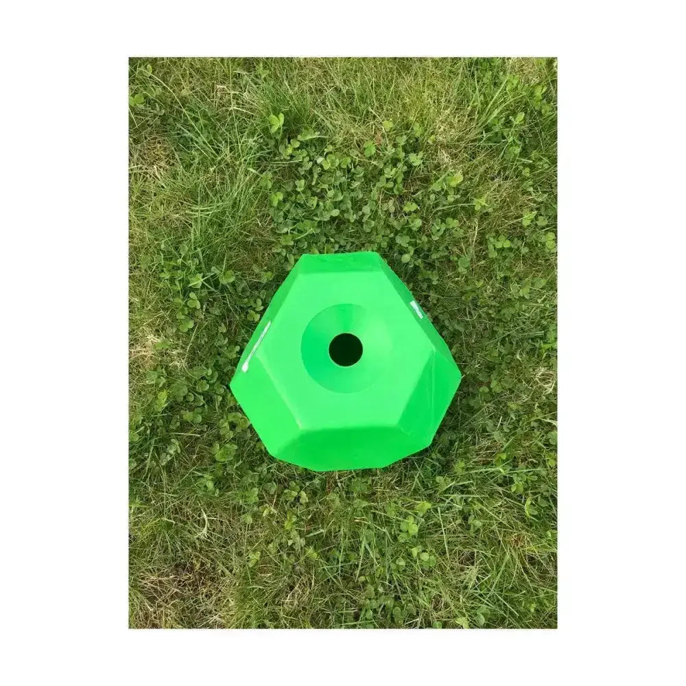 Bright green hexagonal plastic parallax snack multi sided feeding cone with central hole for sided feeding ball use