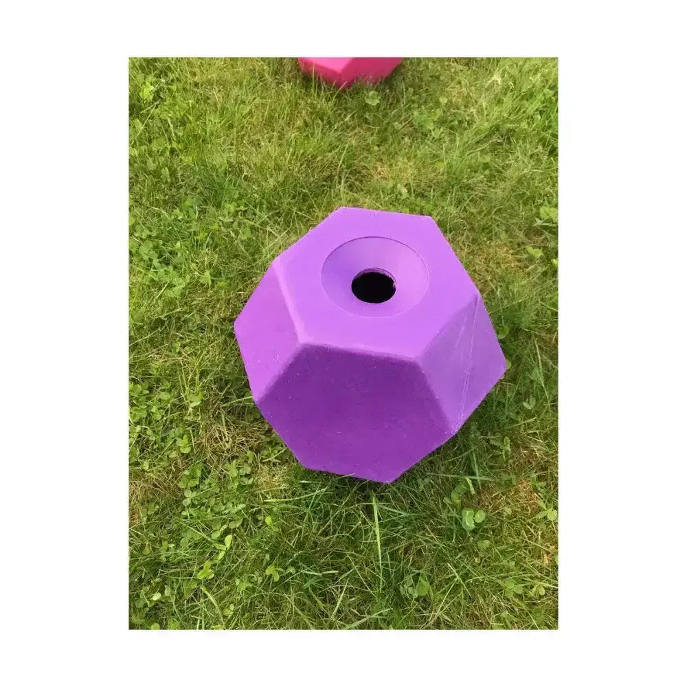 Purple hexagonal foam dumbbell with central hole for multi sided feeding in the parallax snack and play set