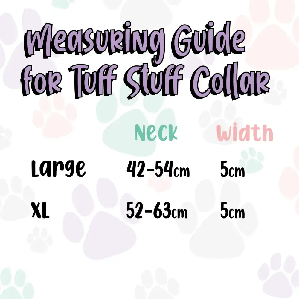 Measuring guide for peacock power dog collar with soft pastel tones and paw print background for tiny puppies