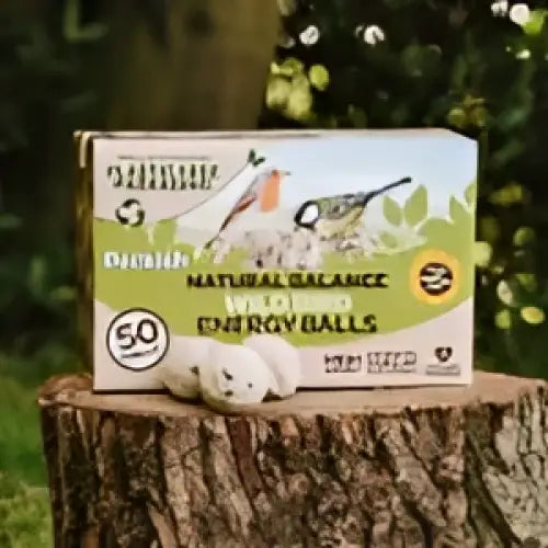 A colorful box of peckish natural balance energy balls refill box featuring birds and eggs illustration