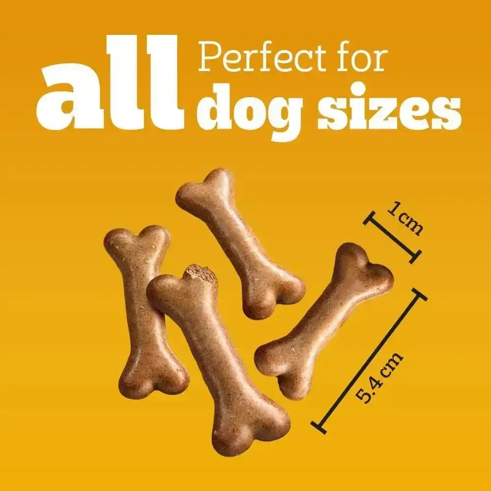 Brown, bone-shaped gravy bones dog treats with a textured surface from pedigree dog treats original pack