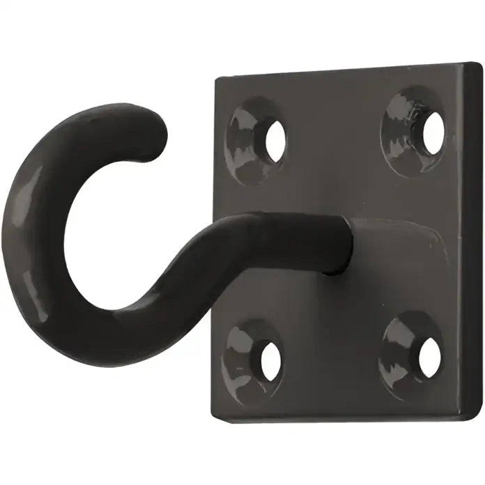 Black wrought iron perry equestrian chain hook on 50mm x 50mm square plate with four mounting holes