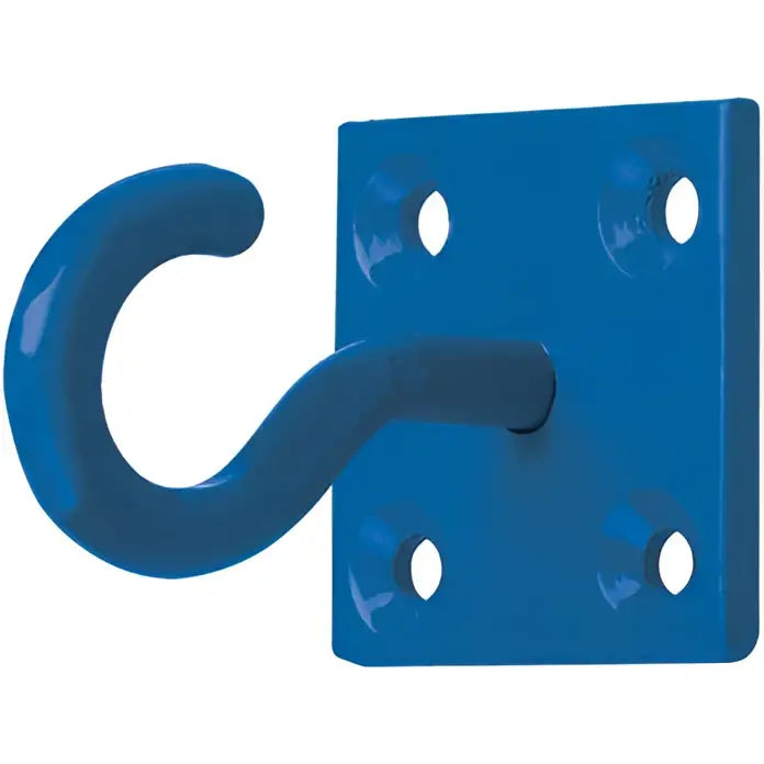 Blue painted metal perry equestrian chain hook on plate 50mm x 50mm for equestrian use