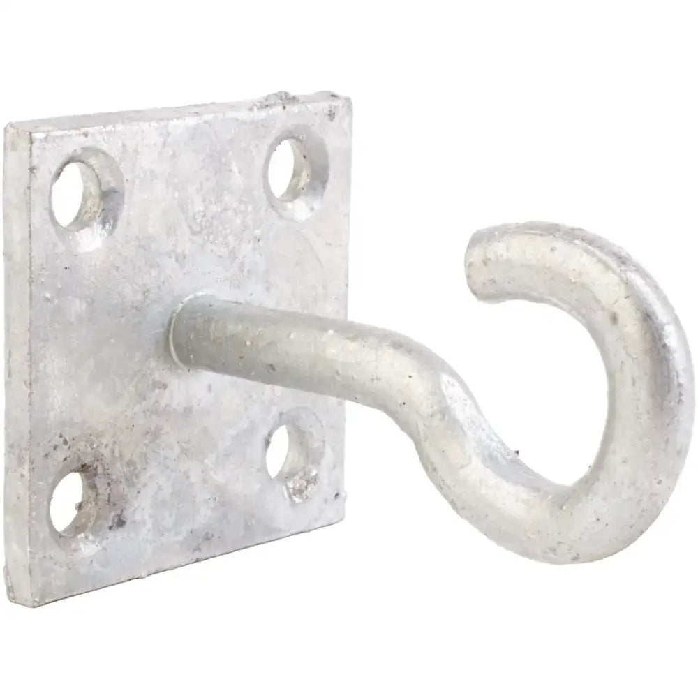 Galvanized steel perry equestrian chain hook on plate with four mounting holes 50mm x 50mm for easy use