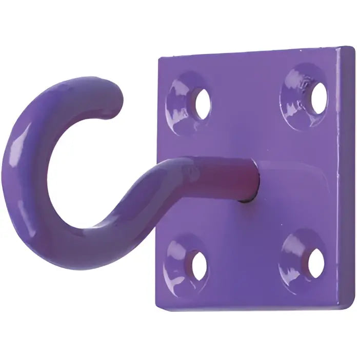Purple metal perry equestrian 50mm x 50mm equestrian chain hook with square mounting plate and four holes