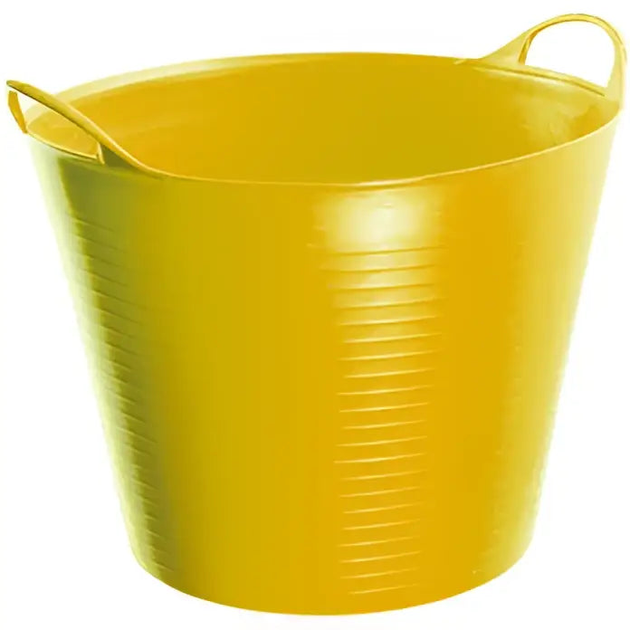 Bright yellow ribbed plastic flexible tub with two looped handles by perry equestrian 28 litre trug