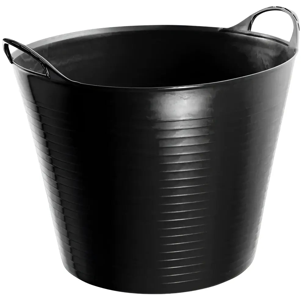 Black flexible tubs trugs with ribbed texture and metal handles by perry equestrian for versatile use