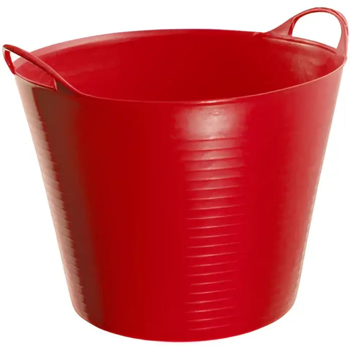Red perry equestrian flexi-fill flexible tubs trugs with two looped handles and vertical ribbed texture frost proof