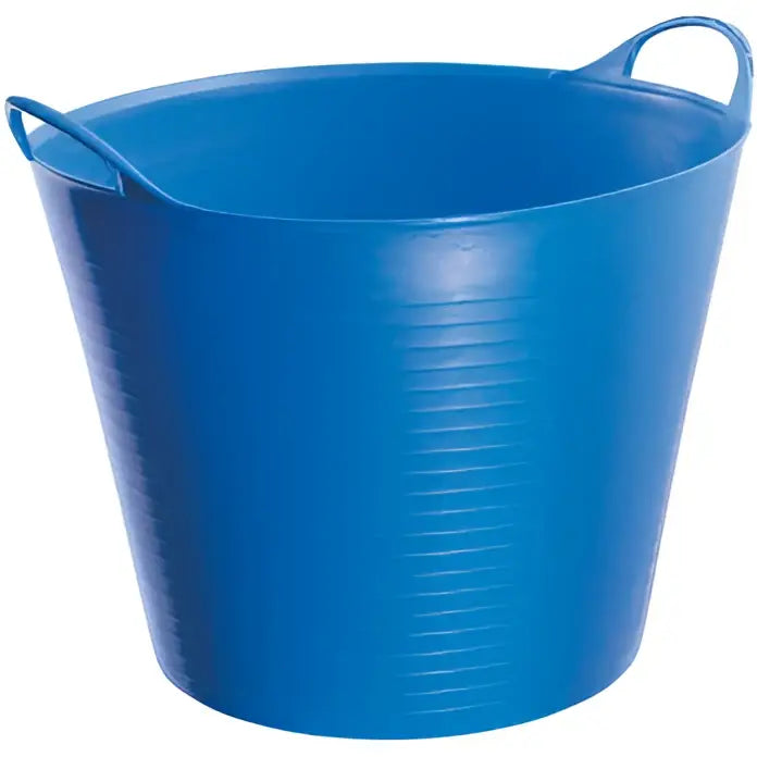 Bright blue ribbed plastic perry equestrian flexi-fill flexible tubs trugs with two sturdy handles and frost proof design