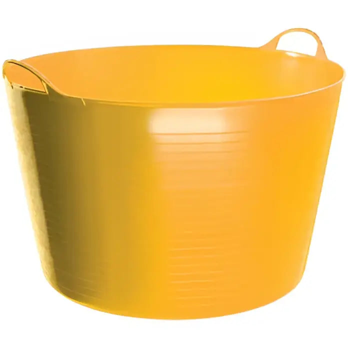 Bright yellow perry equestrian flexible tubs trugs with integrated handles and frost proof durable plastic design
