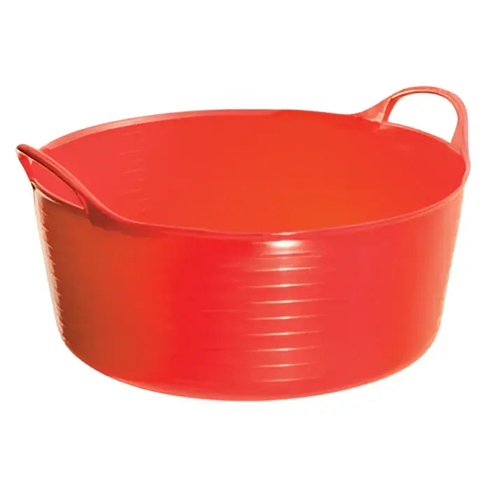 Bright red plastic perry equestrian flexi-fill flexible tub with integrated handles for easy carrying and use
