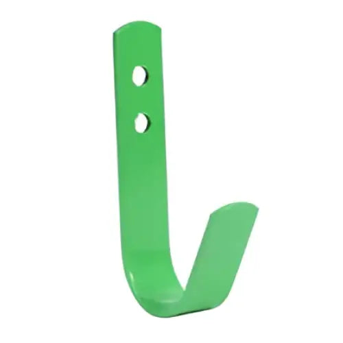 Green metal perry equestrian general purpose tack room hook with two mounting holes for easy wall mounting