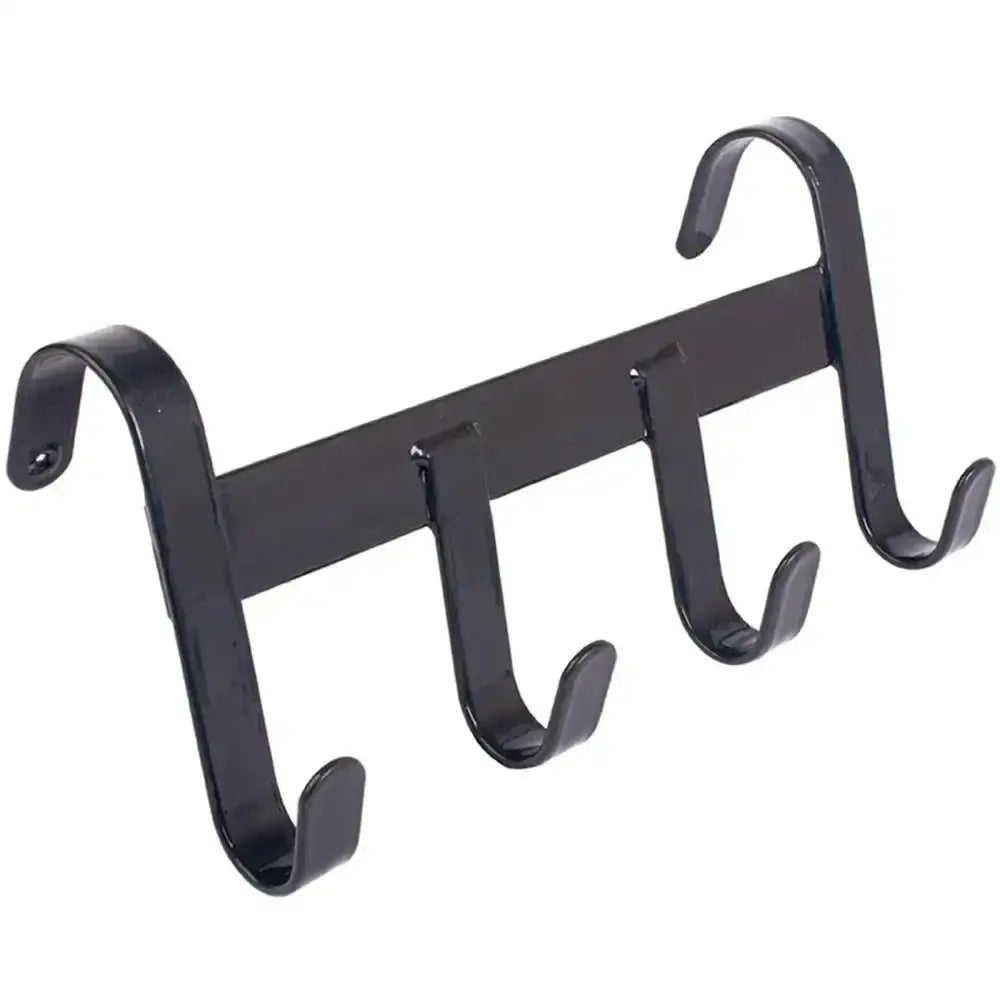 Black metal perry equestrian handy hanger with three sturdy hooks and mounting bracket for heavy duty use
