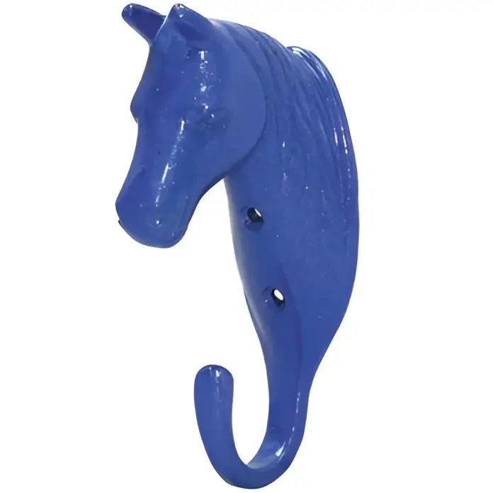 Blue painted metal perry equestrian horse head single stable wall hook for hanging gear or decor