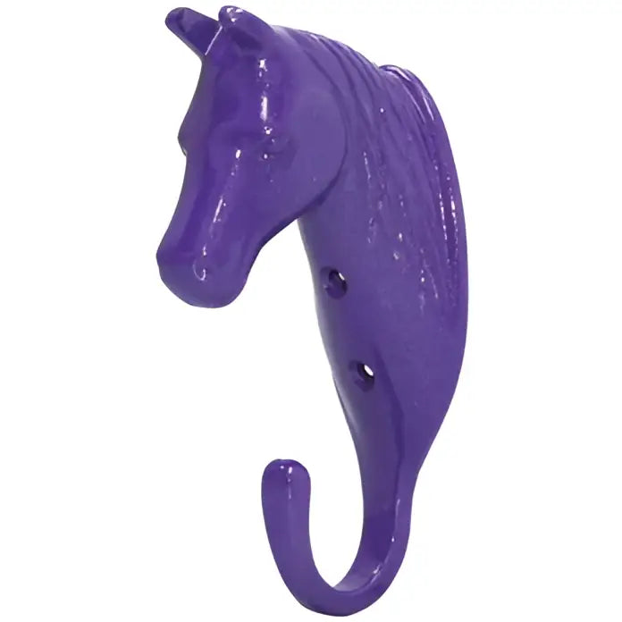 Purple metallic perry equestrian horse head single stable wall hook with glossy finish and detailed mane