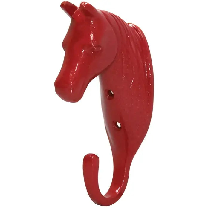 Red painted metal perry equestrian horse head single stable wall hook with curved hanging loop for easy use