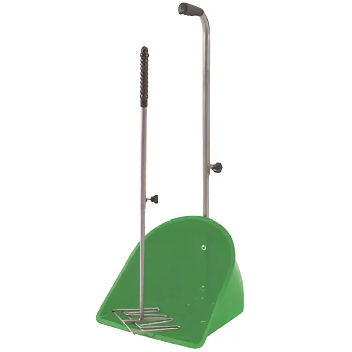 Green plastic perry equestrian muck grabber with metal handle broom and retractable handles for easy cleaning
