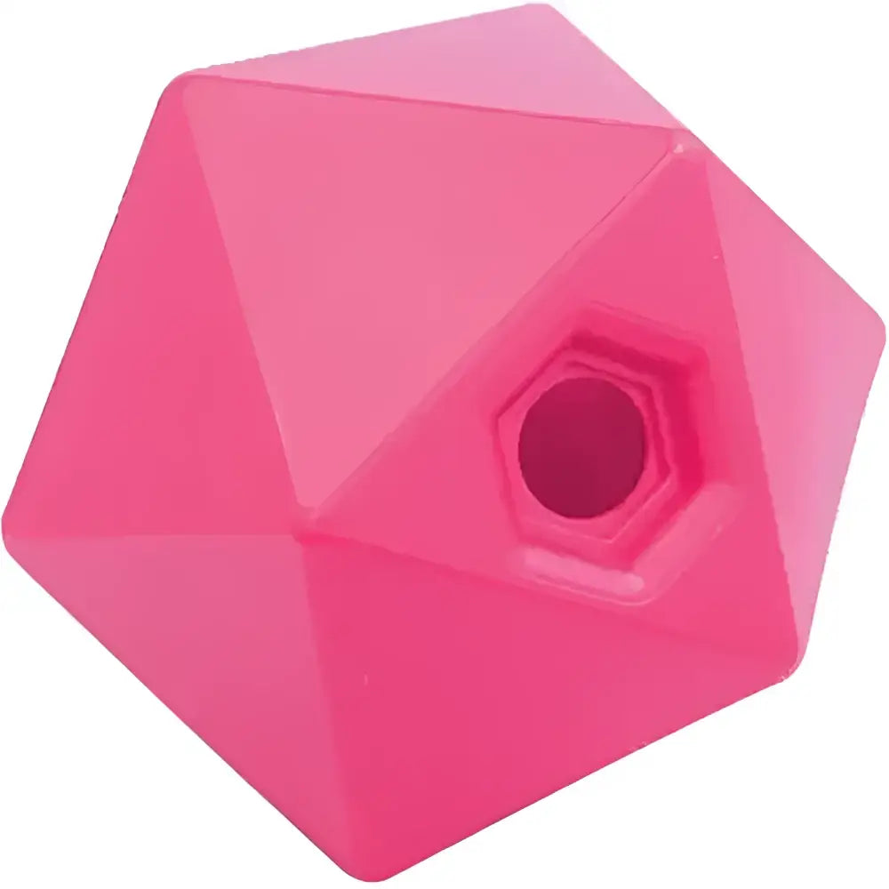 A vibrant pink perry equestrian one piece moulded feed ball with a hexagonal hole designed for controlled feeding and natural foraging