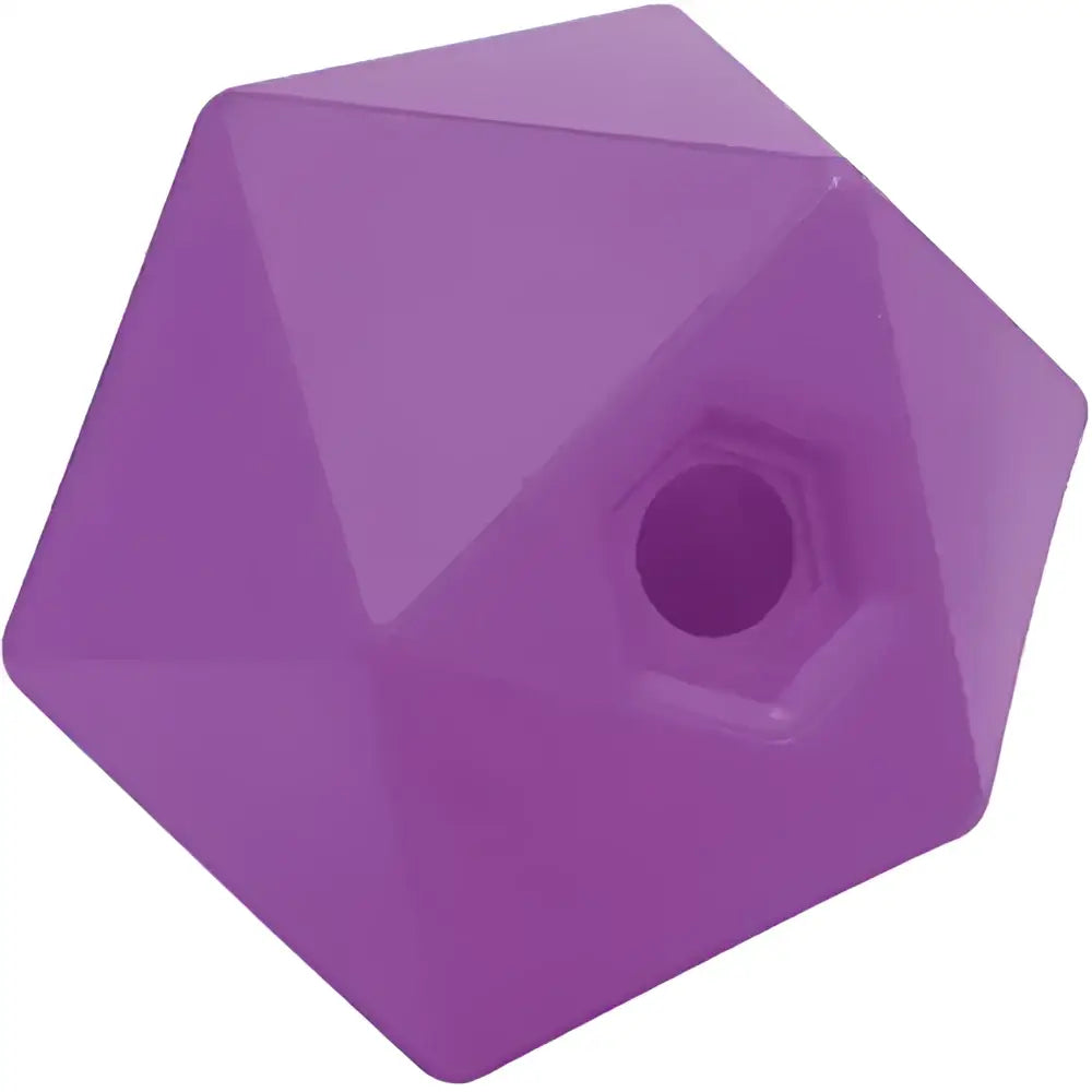 Purple plastic pentagonal perry equestrian feed ball with hexagonal hole for controlled feeding and natural foraging