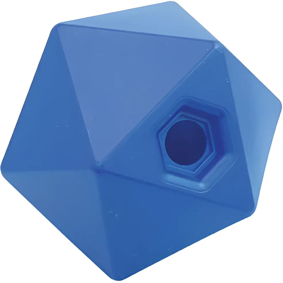 Blue plastic pentagonal pencil sharpener with hexagonal hole for controlled feeding and natural foraging by perry equestrian