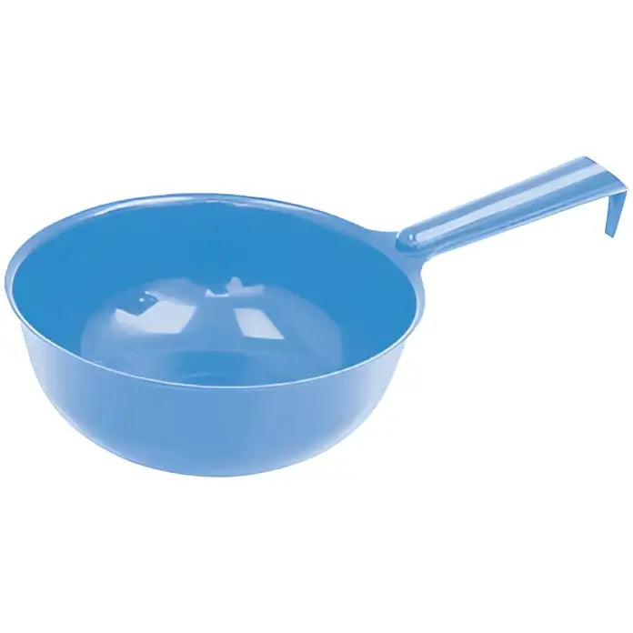 Blue perry equestrian plastic feed and water bowl scoop with curved handle for easy scooping