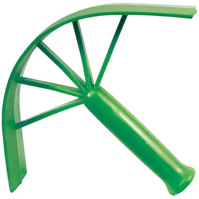Green plastic garden rake with curved handle and multiple tines ideal as perry equestrian plastic sweat scraper with long life rubber