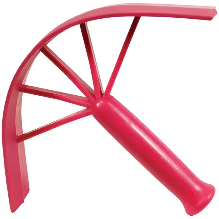 Bright red perry equestrian plastic sweat scraper with curved fan head and long life rubber handle for grooming