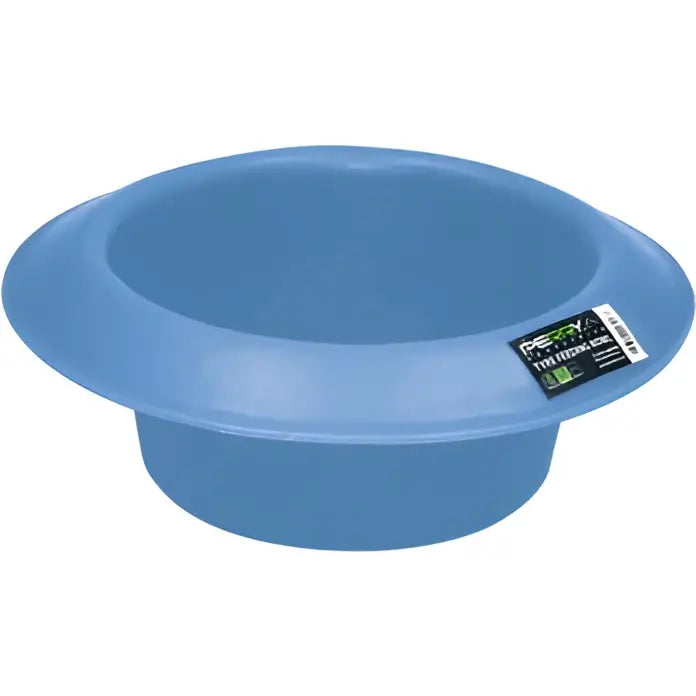 Blue plastic perry equestrian round tyre feeder with a wide rim and flared base 15 litre capacity