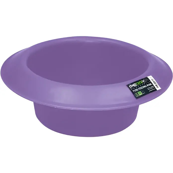 Purple plastic perry equestrian round tyre feeder bowl with wide flared rim and smooth rounded edges 15 litre capacity