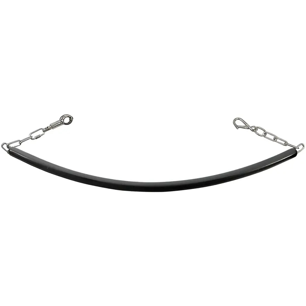 Black rubber horse halter with metal chain and hook attachments by perry equestrian rubber coated stable stall chains