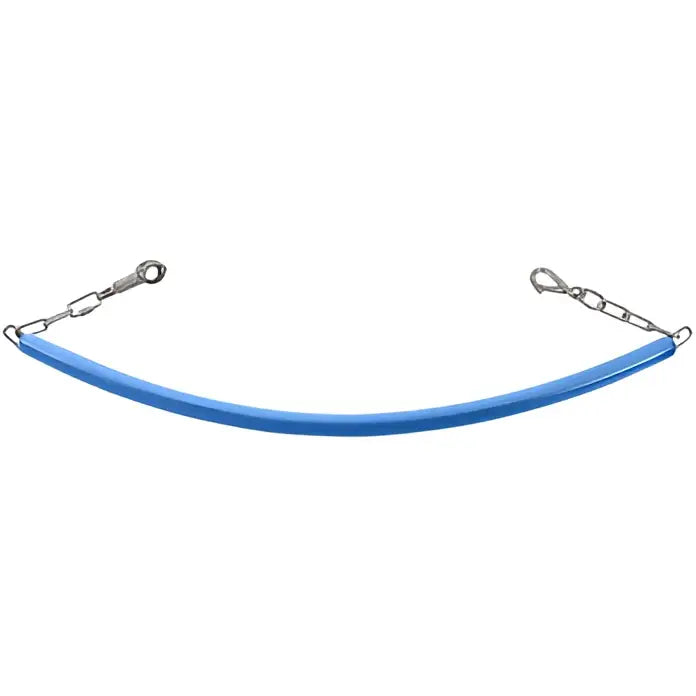 Blue curved horse halter with perry equestrian rubber coated stable stall chains and metal chain attachments