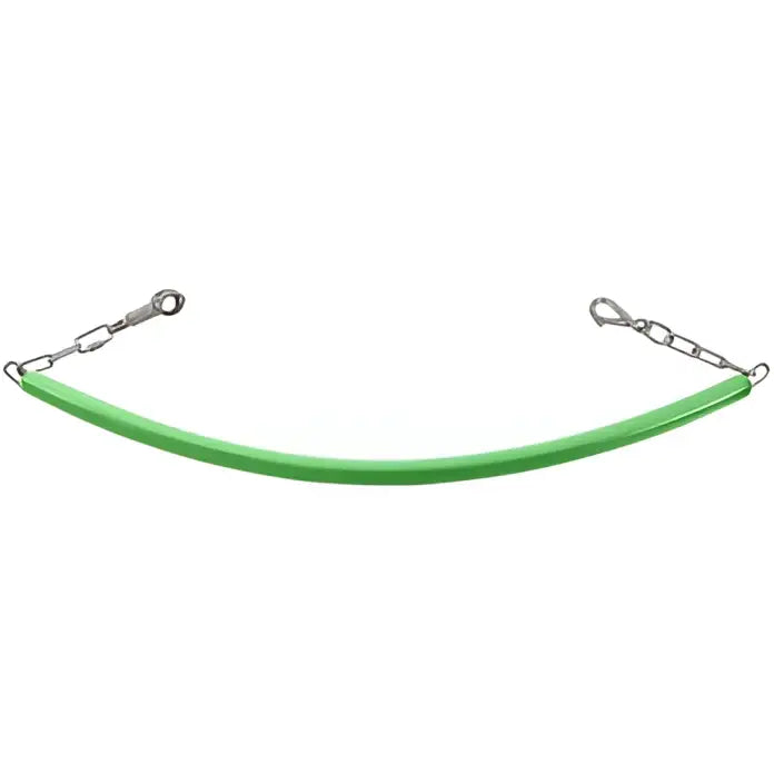 Green curved horse halter with perry equestrian rubber coated stable stall chains and metal attachments