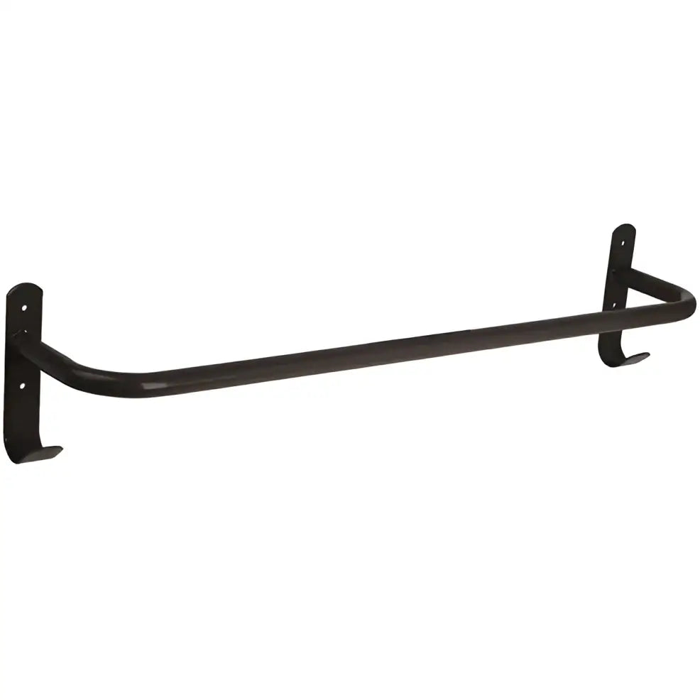 Black metal towel rack with curved design and mounting brackets from perry equestrian rug rail no 527