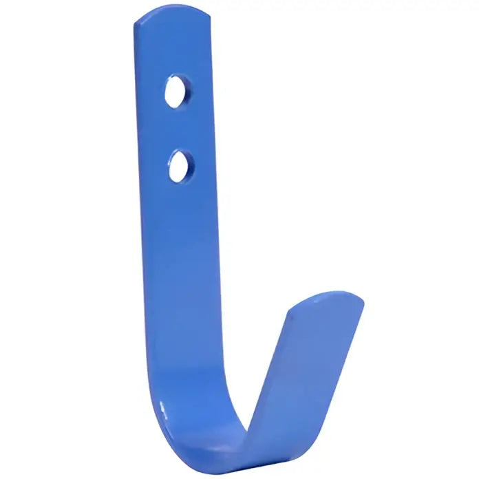 Blue metal hook with two mounting holes from perry equestrian set of 5 general purpose tack room hooks
