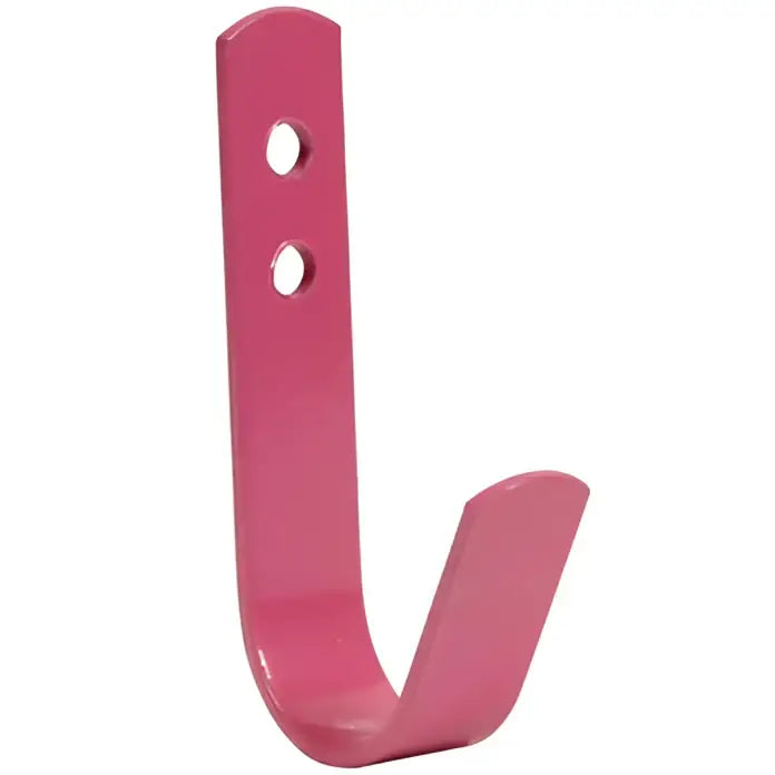 Pink metal hook with two mounting holes from perry equestrian set of 5 general purpose tack room hooks no 541