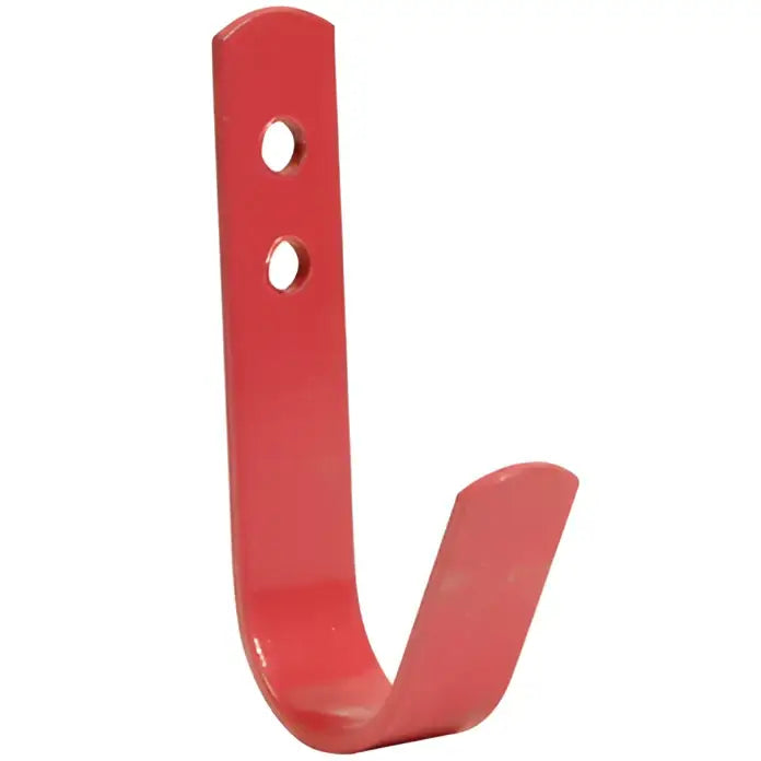 Red metal hook with two mounting holes from perry equestrian set general purpose tack room hooks for easy gear hanging
