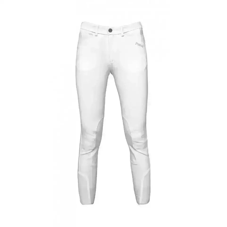 White competition breeches pikeur brooklyn grip kids with sleek fit and subtle branding on the thigh