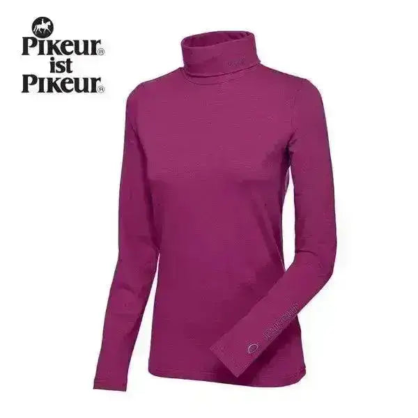 A magenta pikeur sina polo neck long sleeve base shirt made of smooth knit with subtle logo on cuff