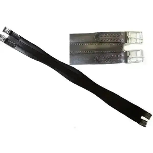 Black leather plain atherston non elasticated girth with silver stainless steel buckles and stitched pittards leather black strap